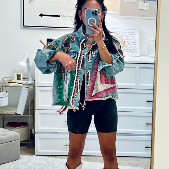 Colorful Embellished Denim Jacket - Picture 9 of 13